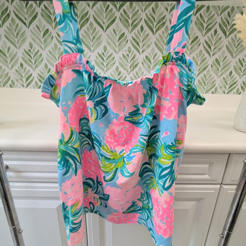 Lilly Pulitzer Pink & Teal Floral Ruffle Tank Top - Picture 6 of 10